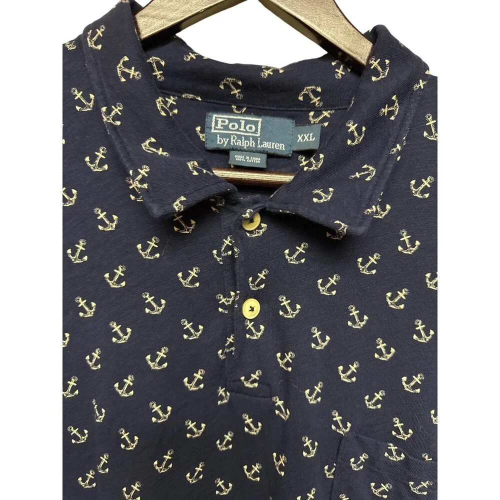 Polo Ralph Lauren Men's Polo Shirt Blue Anchor AOP Short Sleeve XXL Preppy